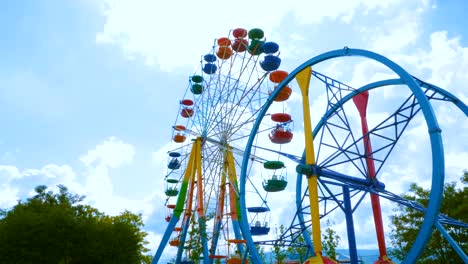 colorful ferris wheel in an amusement park.