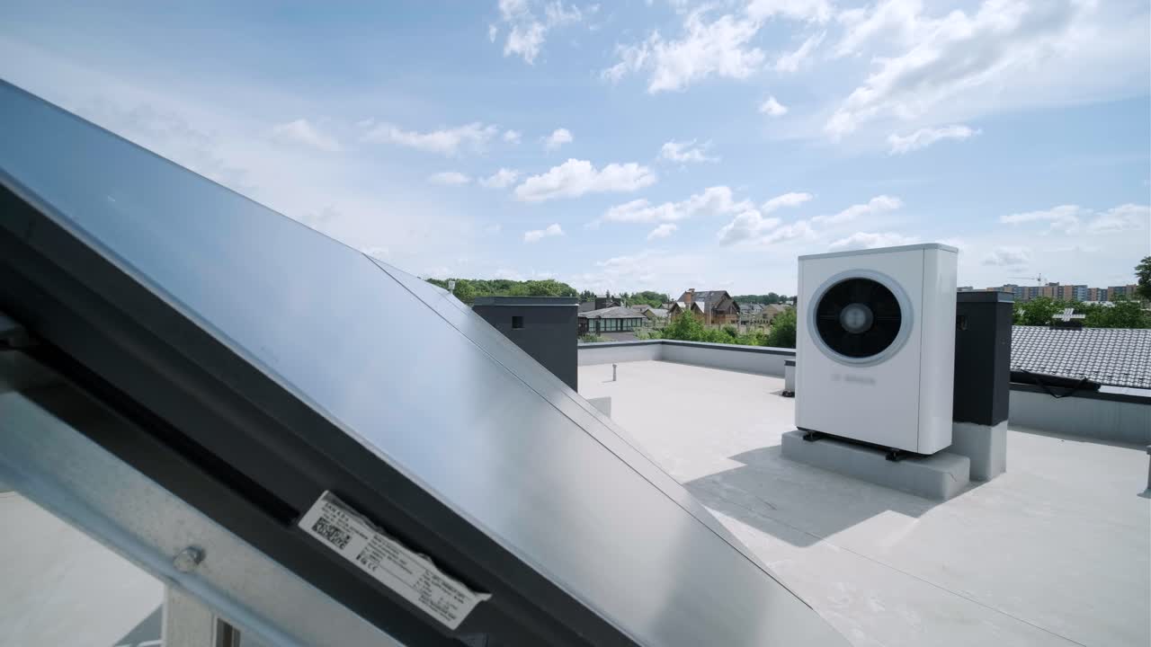 HVAC heating, ventilation and air conditioning systems. Heat pump on the roof