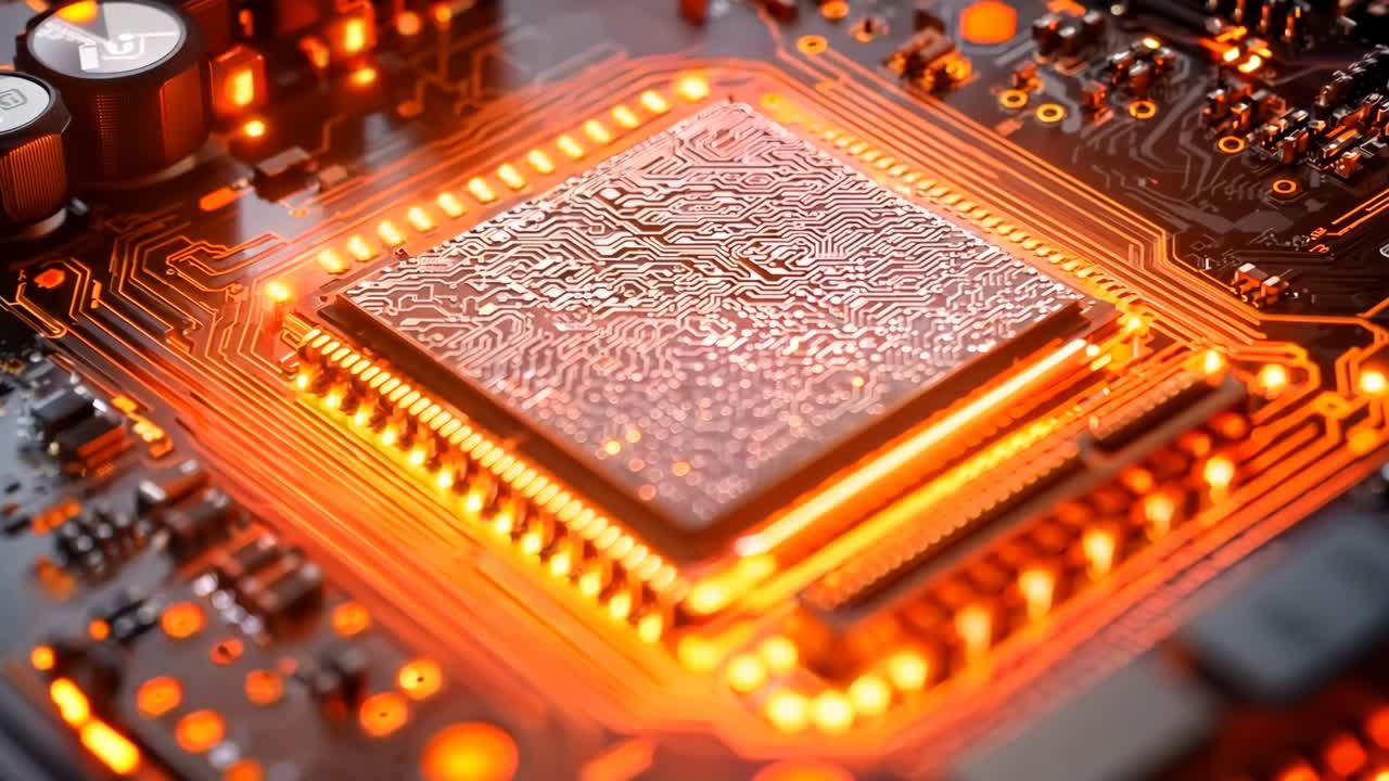 un primer plano de una placa base de computadora con una placa de circuitos