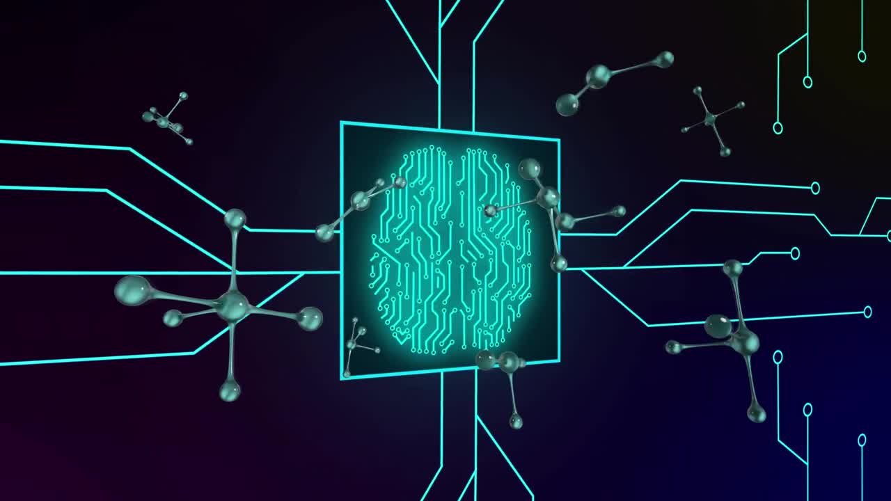 Animation of data processing on black background