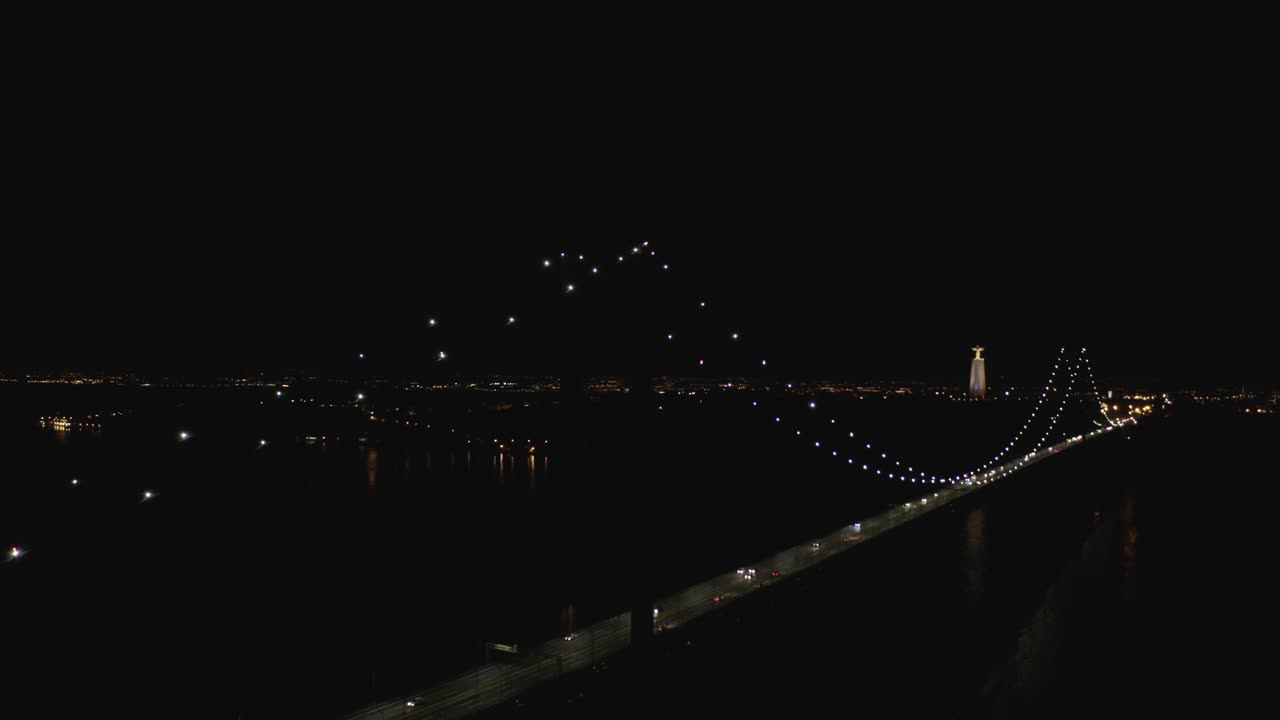Aerial View of a Lit-Up Bridge at Night
