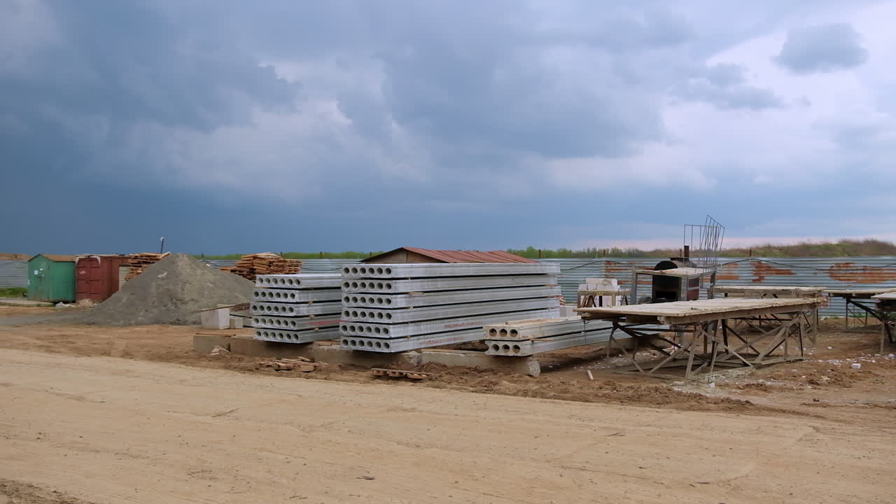 Construction site with precast concrete elements