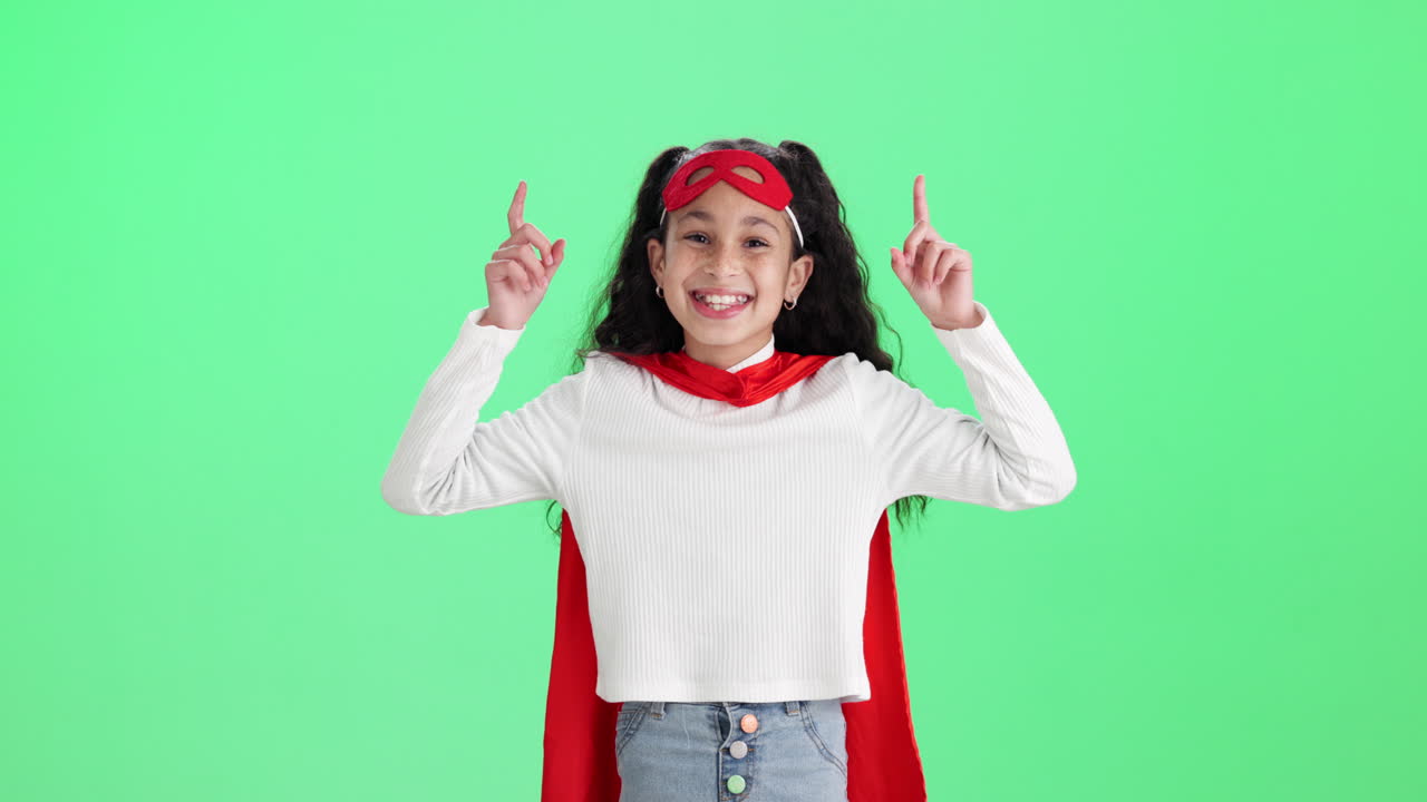 Girl in Superhero Costume on Green Screen
