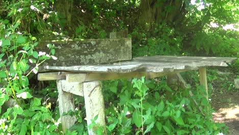 abandoned concrete table with bench in mountain