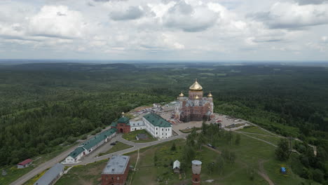 aerial view of a monastery on a mountaintop