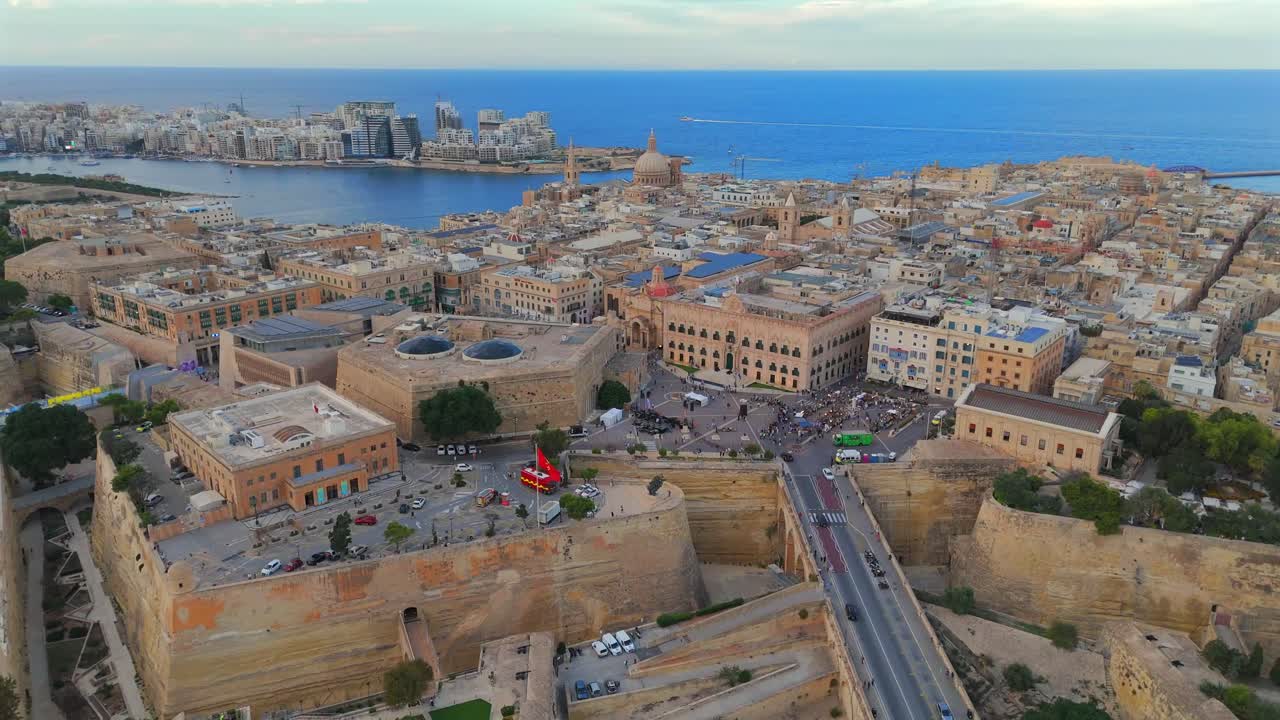 Aerial shots reveal the beauty of Valletta’s historic streets and architecture.