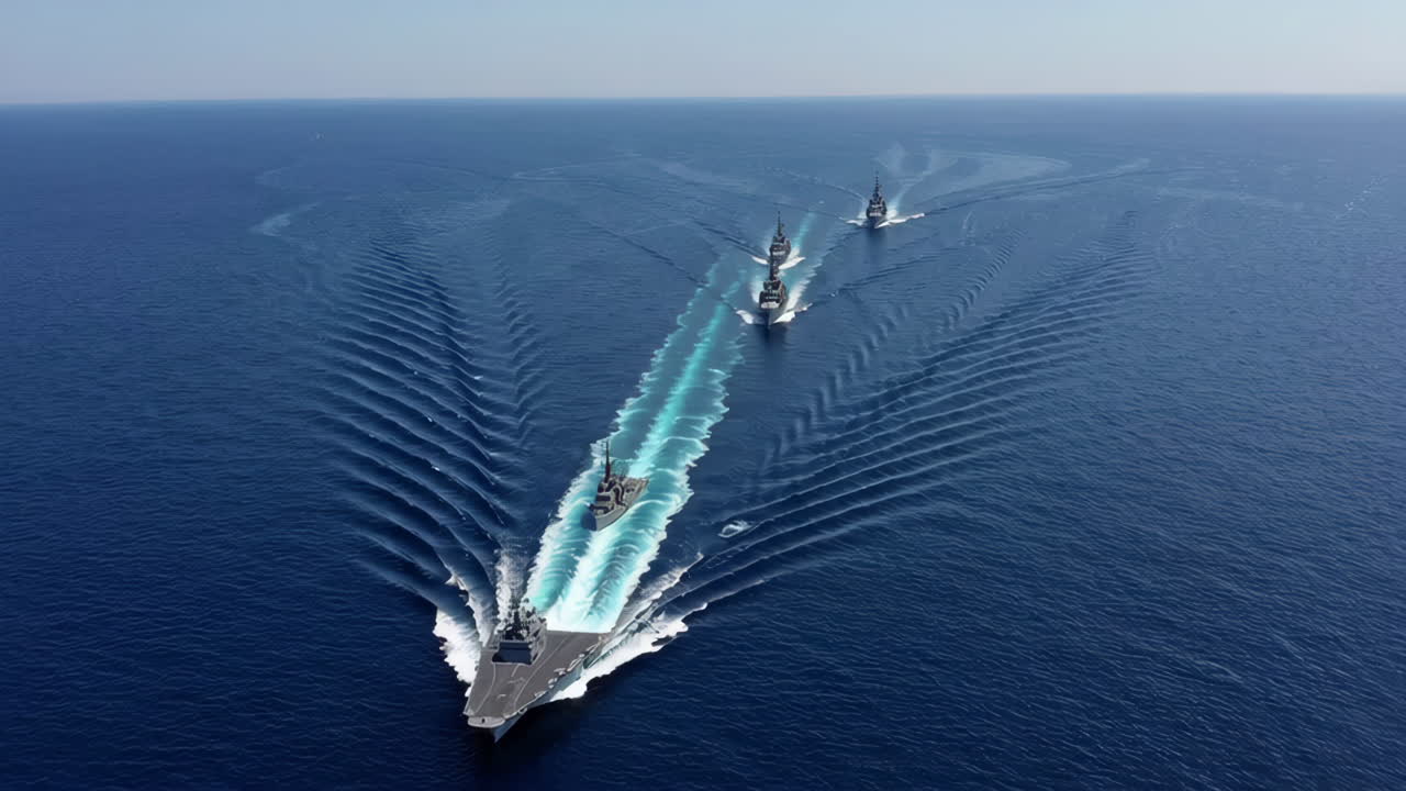 Japanese Navy Ships in Formation at Sea