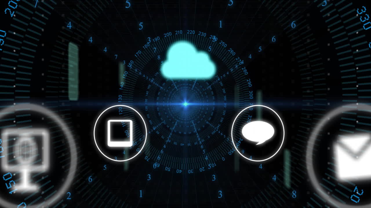 Cloud computing and data exchange animation with digital interface elements