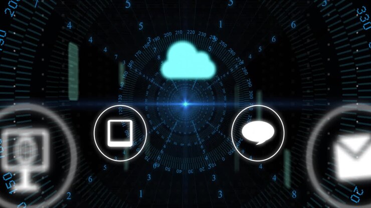 Cloud computing and data exchange animation with digital interface elements