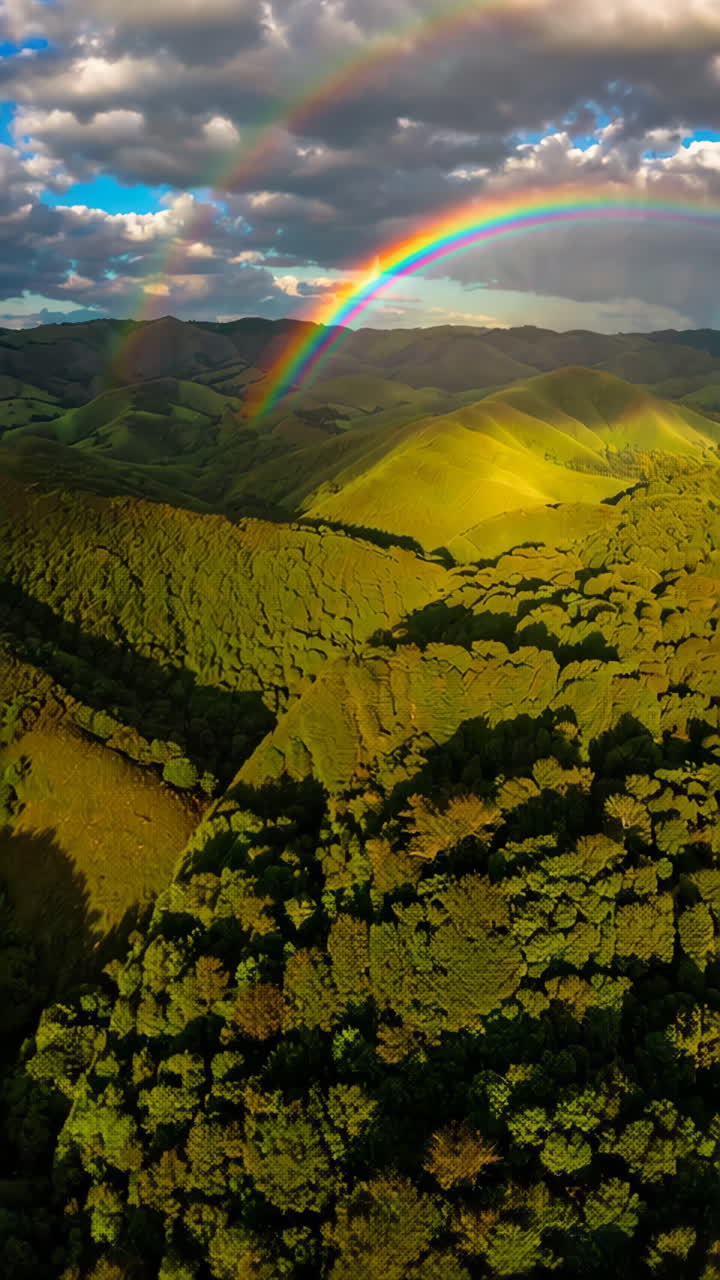 Double Rainbow Over Mountainous Forest Landscape