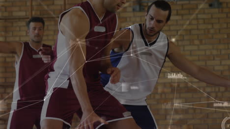 animación de la red de conexiones a través de un partido de baloncesto en el gimnasio