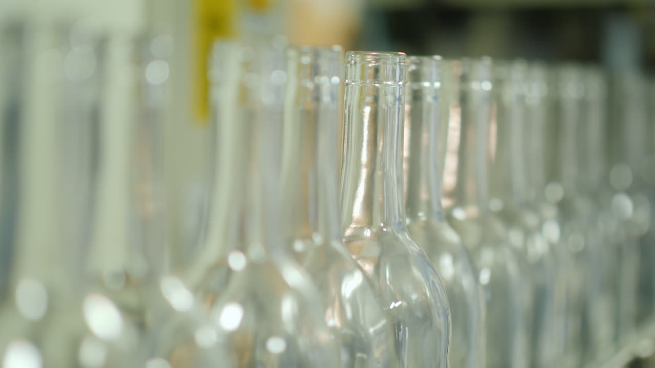 botellas de vino vacías en la cinta transportadora