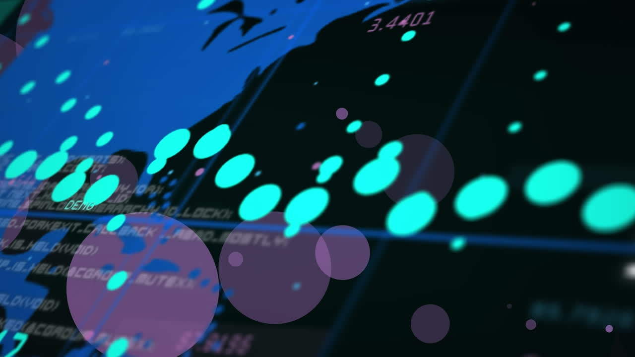 어두운 배경 위의 디지털 데이터 처리의 애니메이션