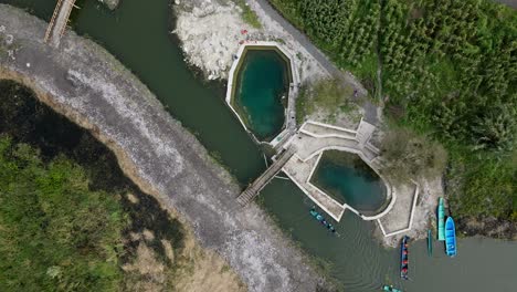 top down view of uranden island water springs at sunset near patzcuaro lake