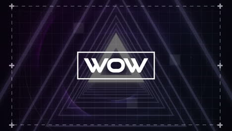 animación del banner de texto wow sobre formas triangulares en un patrón sin costuras contra un fondo púrpura