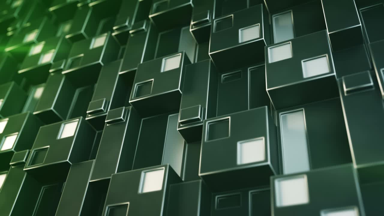 Futuristic sci-fi green metallic wall 3D render seamless loop animation