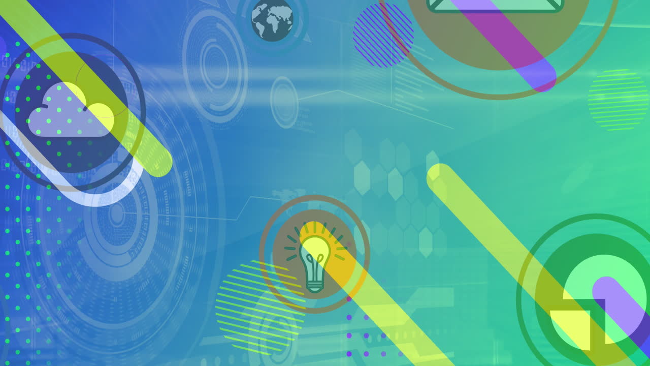 추상적인 모양을 스캔하는 디지털 아이콘과 스 ⁇ 의 애니메이션