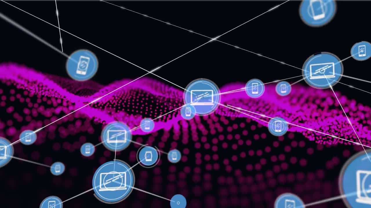 검은 바탕에 분홍색 파동을 통해 연결 네트워크의 애니메이션