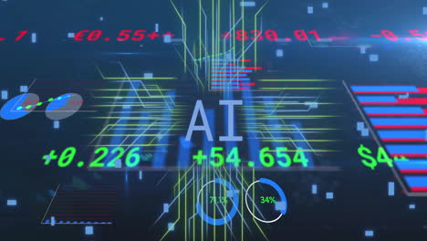 animación de un texto y procesamiento de datos digitales sobre fondo azul