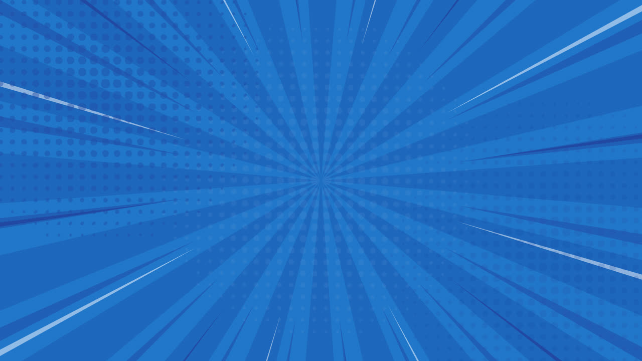 Animated Blue Comic Book Style Sunburst Background with Halftone Dots