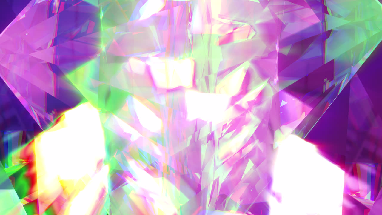 다채로운 빛의 반점 위에 움직이는 은 반이는 프리스마의 애니메이션