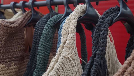 handmade crochet and woven bags on display