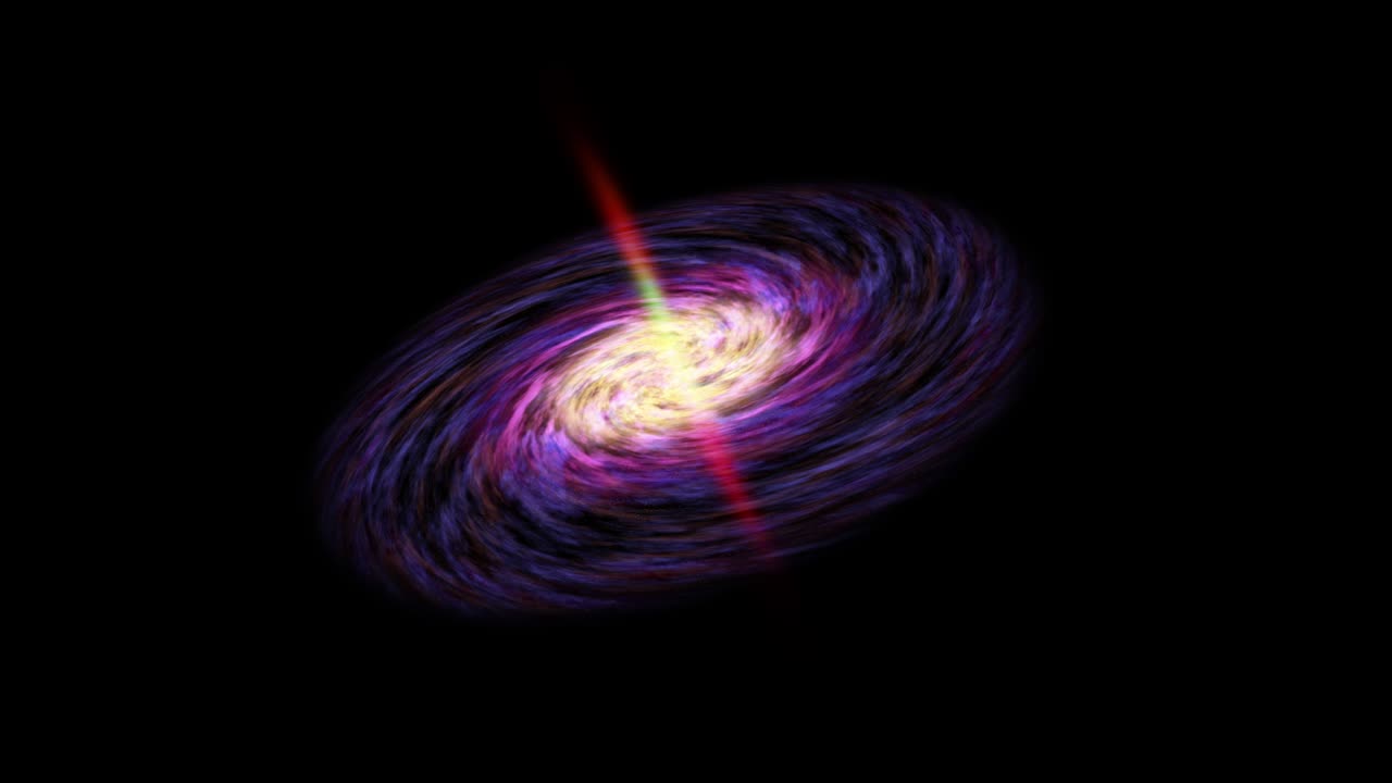 Abstract seamless loop rotating blue purple spiral galaxy in deep space with the beam with energy has released of black hole in the center. 4K 3D rendering looping.