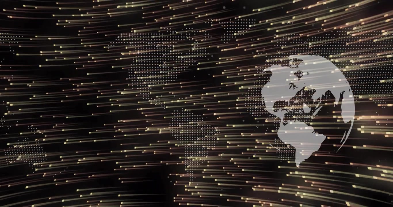 On scene start digital globe rotating as light streaks streaming visualizing global data links