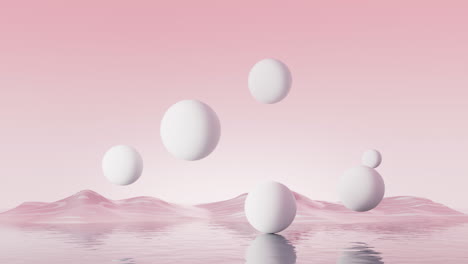 floating balls and water surface background, 3d rendering.