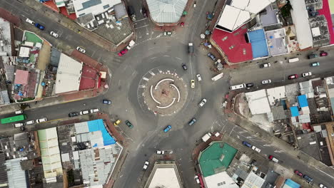 aerial view of circular street is revealed, bustling with activity and surrounded by vibrant buildings and bustling crowds