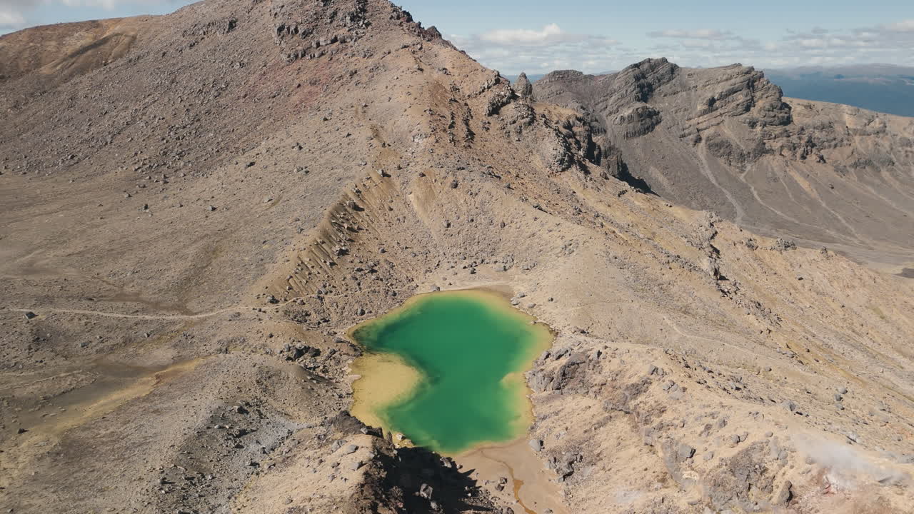 Volcanic Crater Lake in New Zealand Mountains