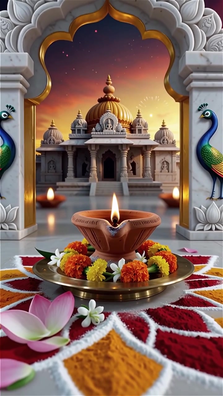 Sfondo del Festival Diwali con lanterne e decorazioni tradizionali Diyas.