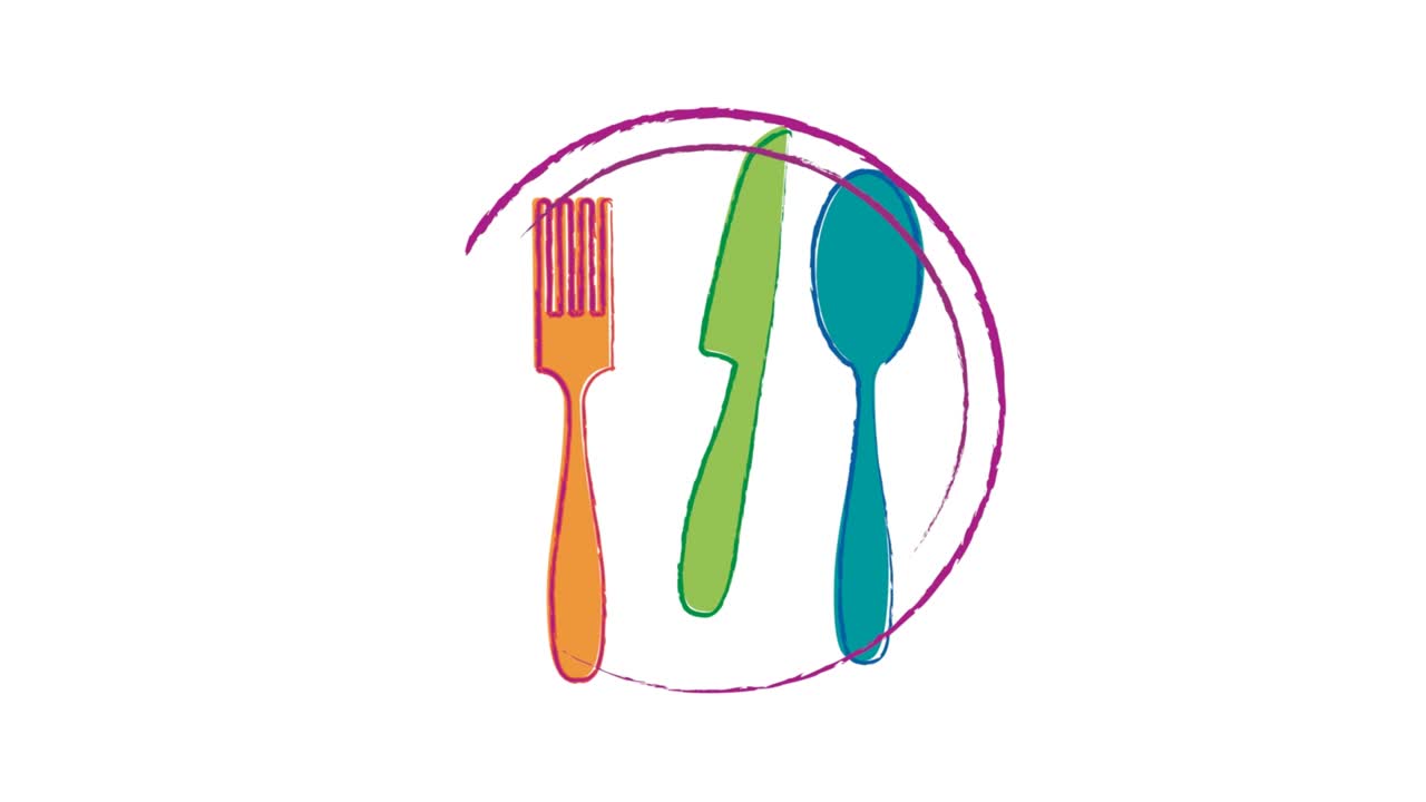 Plates and cutlery that move during eating. Abstract animated illustration