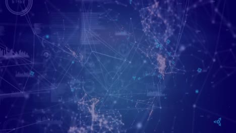 animación de la red de conexiones y procesamiento de datos girando contra un fondo azul.