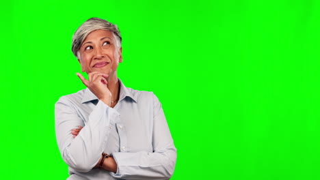 pantalla verde, pensando y mujer mayor