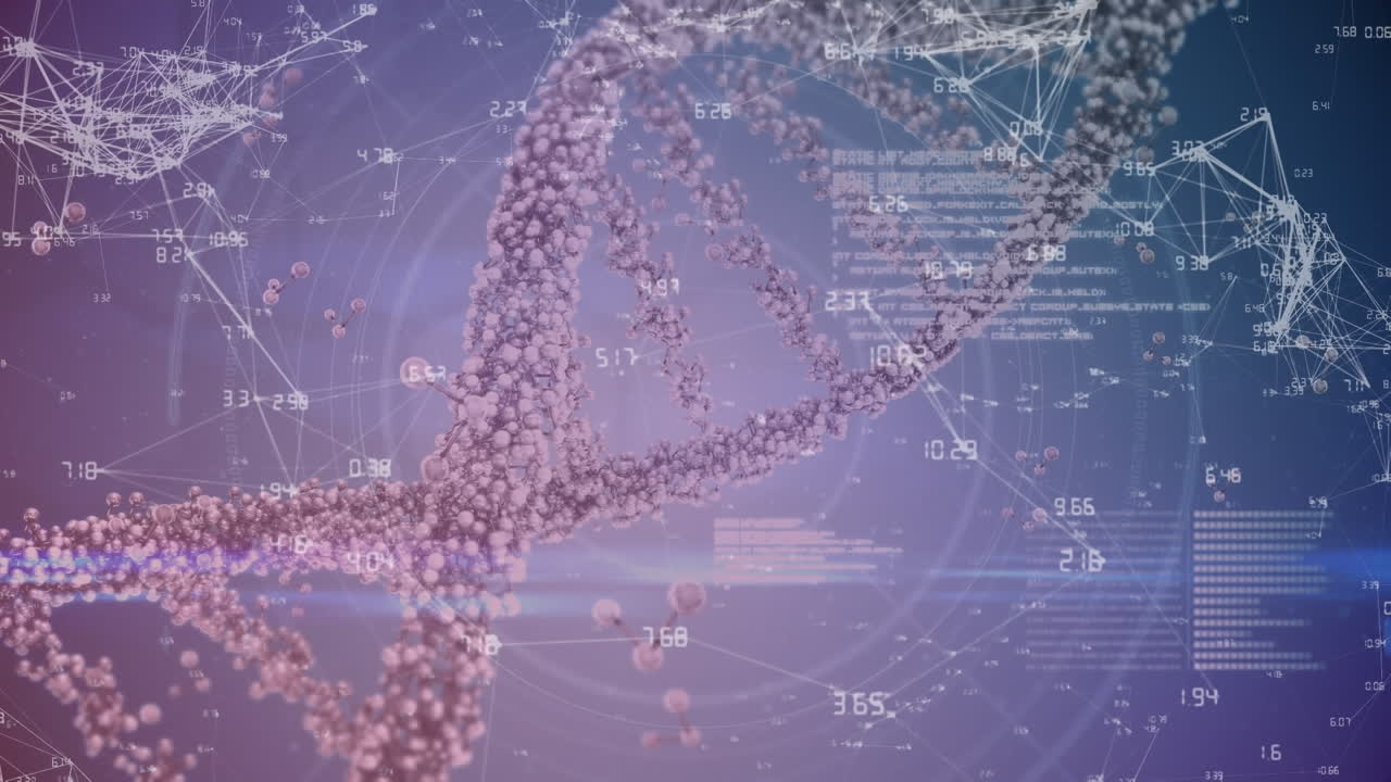 파란색과 보라색 배경에 dna 줄을 돌리는 것