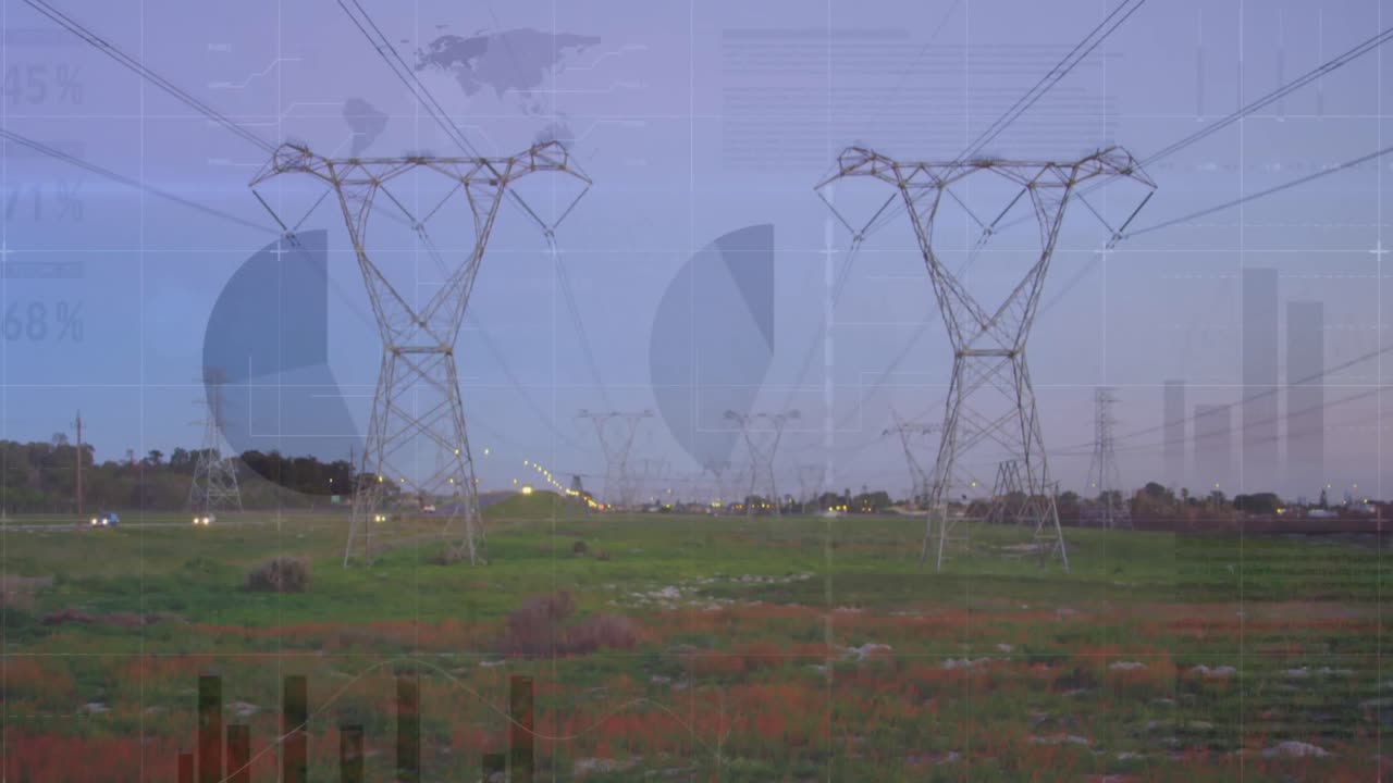 Animation of financial data processing over high voltage lines