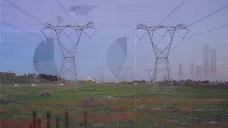 animation of financial data processing over high voltage lines