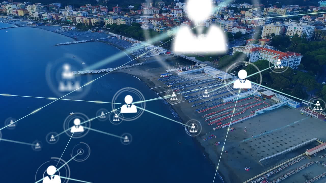 animación de redes de conexiones en el paisaje urbano