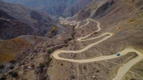aerial view of a winding mountain road in a canyon