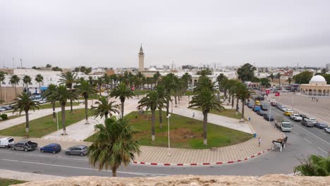 park and road near avenue trimeche in monastir, tunisia, aerial view