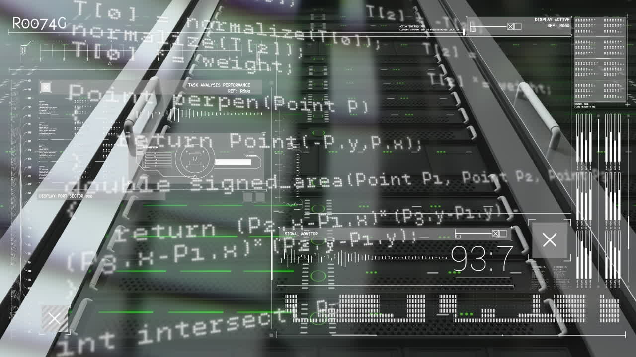 Animation of data processing over server room
