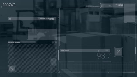 Digital analysis performance and signal monitor animation over warehouse background