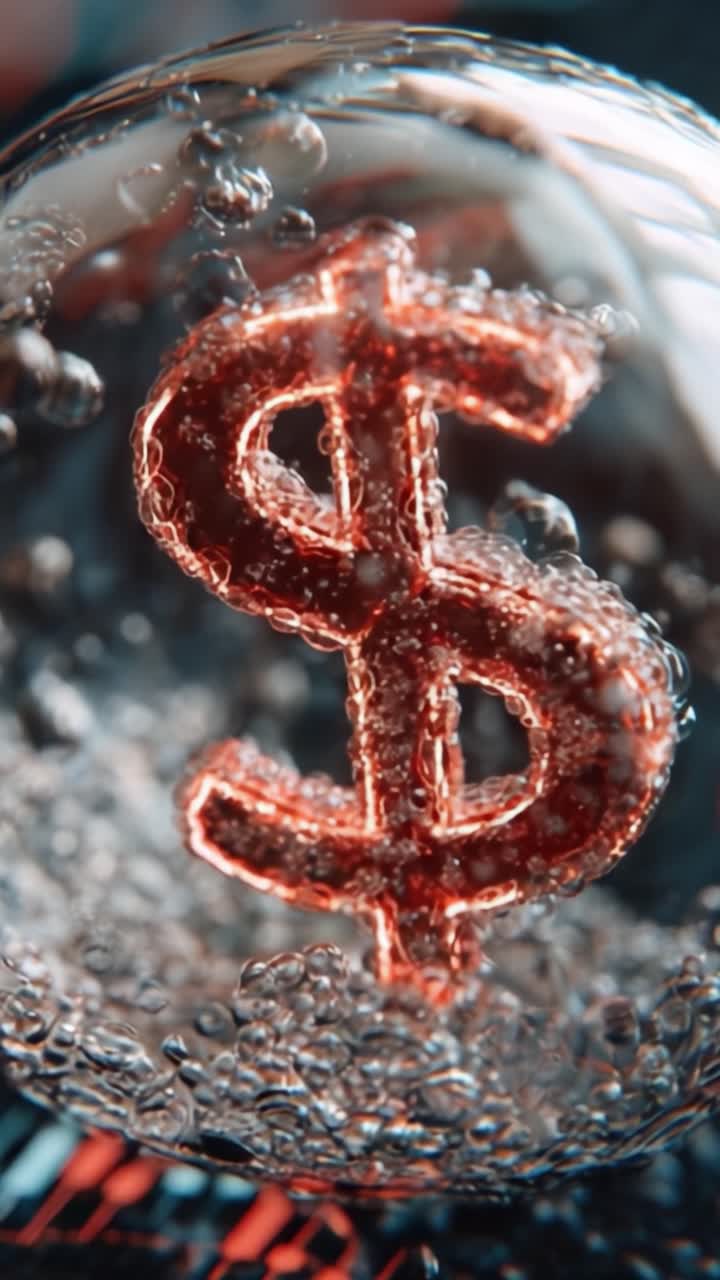 Un segno del dollaro scintillante avvolto in bolle, che simboleggia ricchezza e prosperità in un ambiente finanziario dinamico