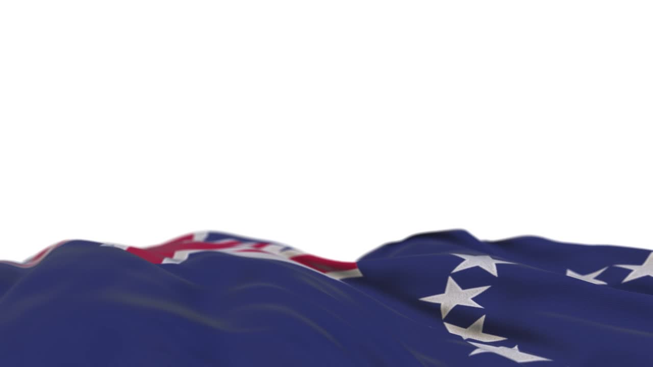 bandera de tela de la isla de la cocina ondeando en el bucle del viento. bordado de la isla de la cocina estandarte de tela cosida balanceándose en la brisa. fondo blanco medio lleno. lugar para el texto. bucle de 20 segundos.