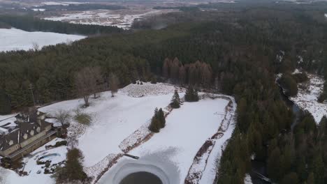 private alton trout club aerial view, serene snowy landscapes, and the credit river