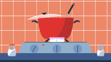 kitchen oven with pot cooking animation