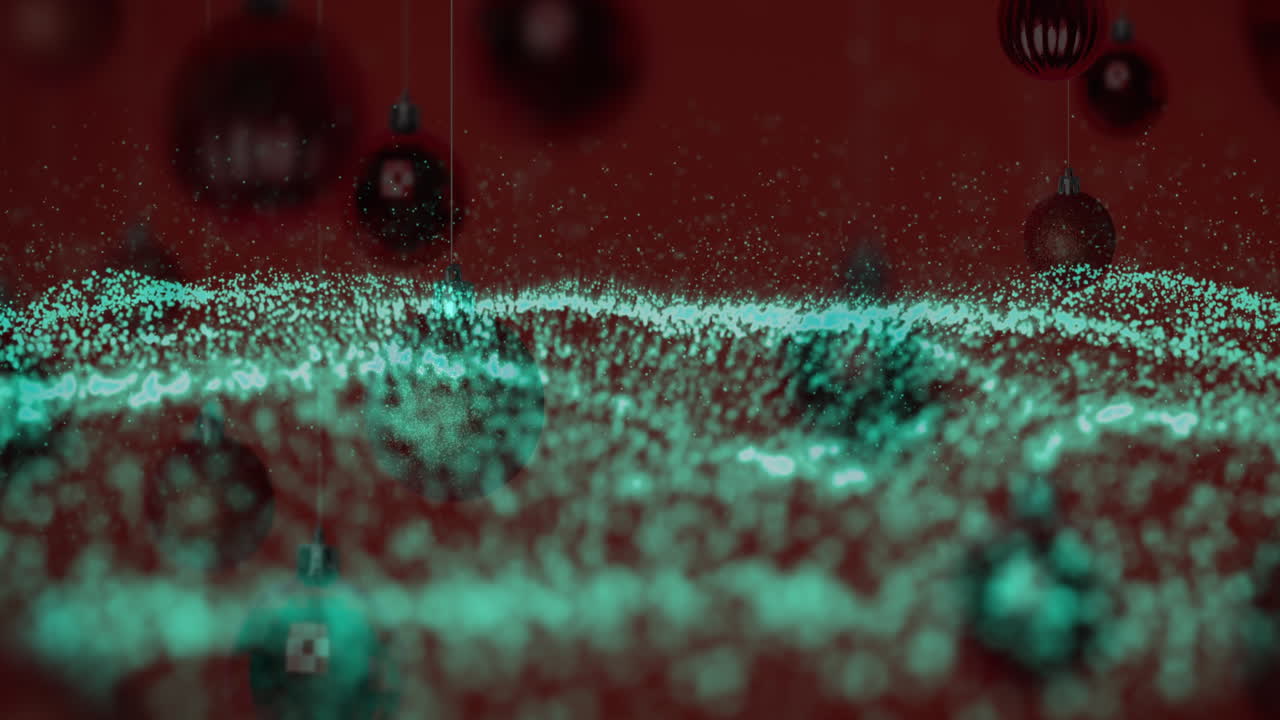 갈색 바탕에 크리스마스 보블 장식 위에 떨어지는 초록색 점의 애니메이션