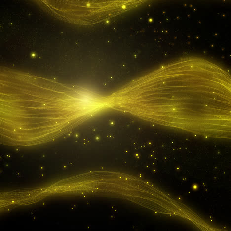 golden glowing particle waves on black background