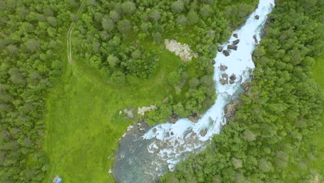 Top-View-Of-Gudbrandsjuvet-Ravine-And-Valldola-River-In-Valldalen,-Norway